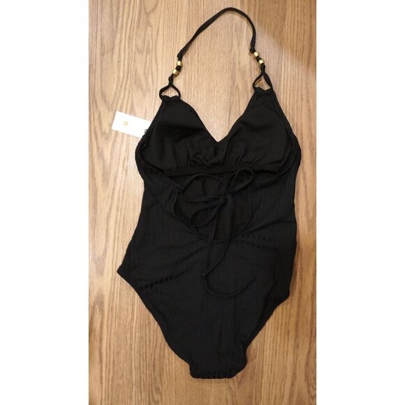 Shade & Shore Women’s Ribbed Bead Knot Detail One-Piece Swimsuit - Size M NWT - Picture 10 of 15